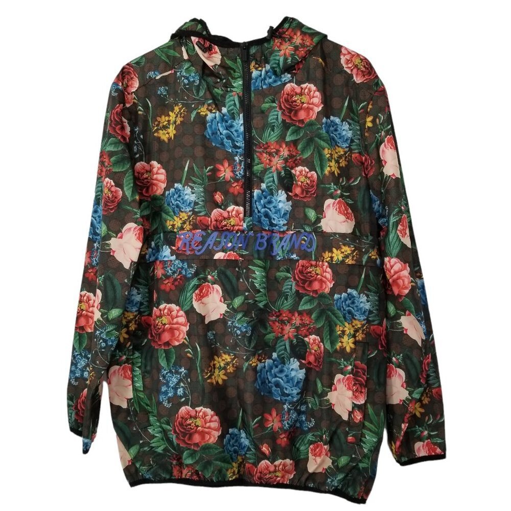 Reason Men's Black Floral Multi Color Hooded Windbreaker Jacket Size Lar… - Picture 2 of 8